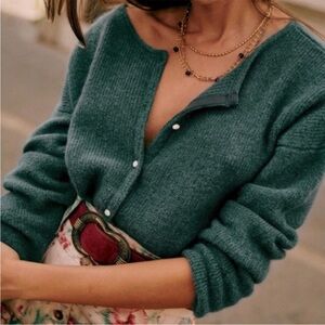 Sezane gaspard cardigan teal sage mohair alpaca Parisian French size small